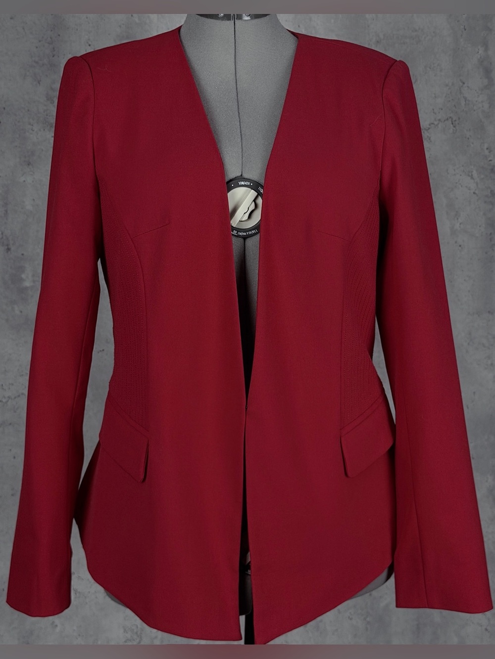 Laundry by Shelli Segal Burgundy Red Collarless Open Front Blazer Womens 14 NWT